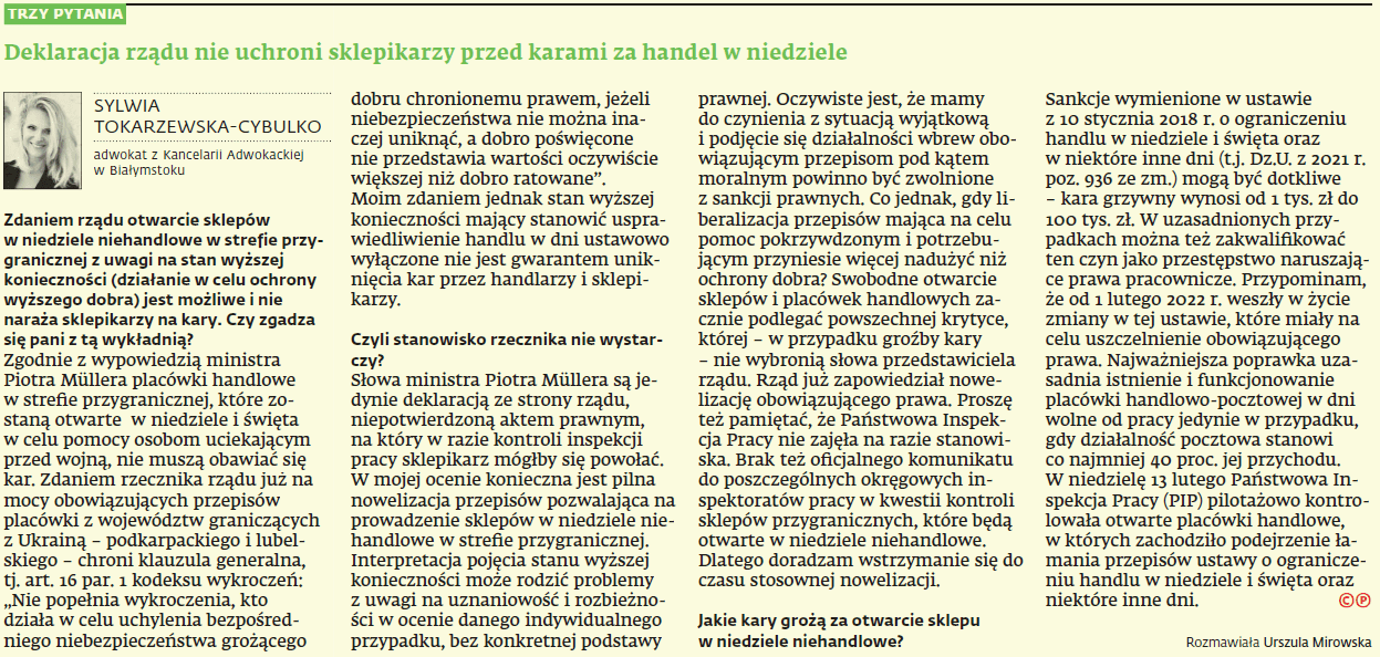 Nasza Kancelaria Adwokacka w Dzienniku Gazeta Prawna - Białystok Adwokat Sylwia Tokarzewska-Cybulko